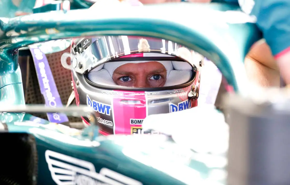 Sebastian Vettel in his Aston Martin cockpit.