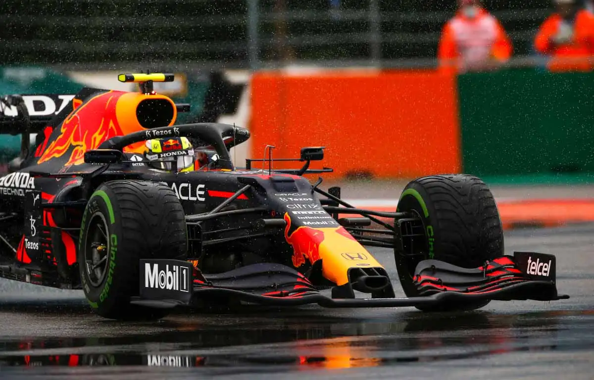 Sergio Perez drives in the wet at Sochi.