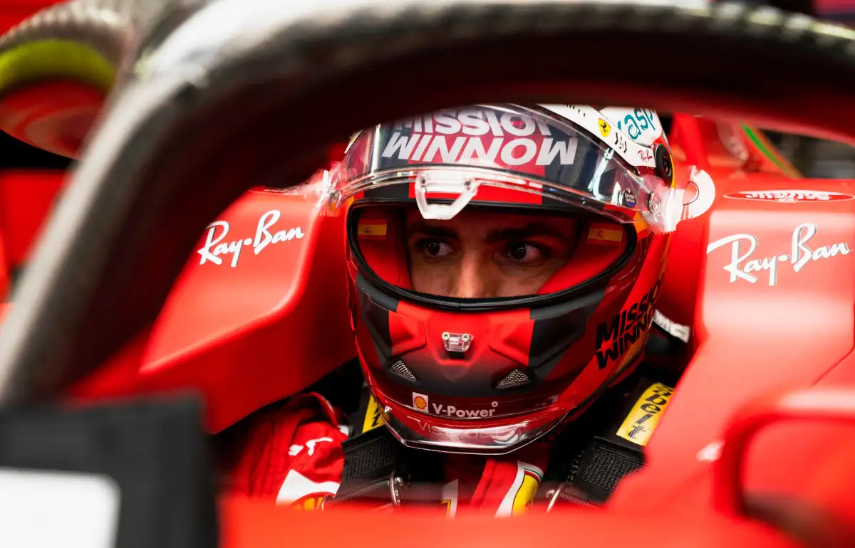Carlos Sainz sitting in his Ferrari. Russia September 2021