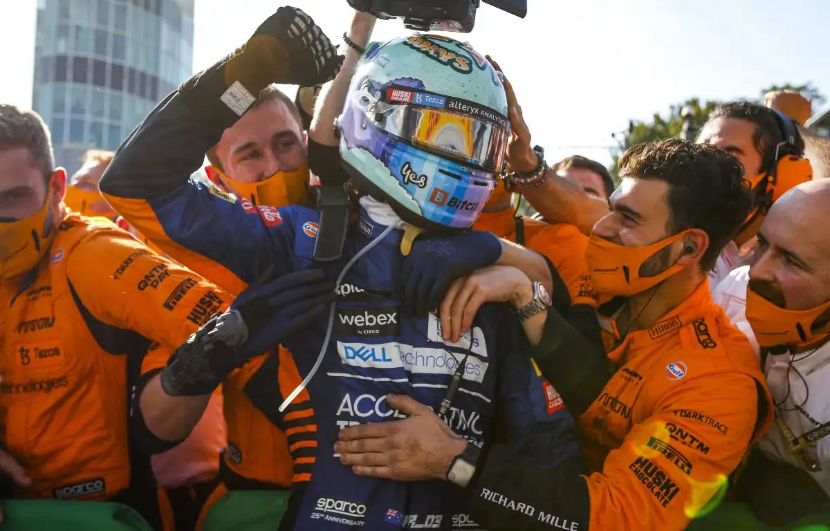 McLaren celebrate after winning. Italy September 2021