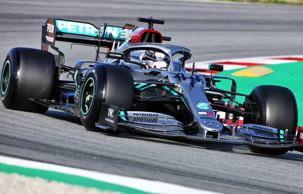 Lewis Hamilton driving silver Mercedes in pre-season testing. Barcelona February 2020.
