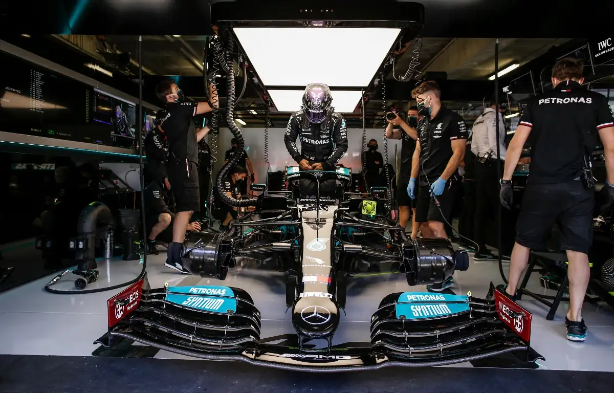Mercedes driver Lewis Hamilton getting into his car at Paul Ricard. France April 2021
