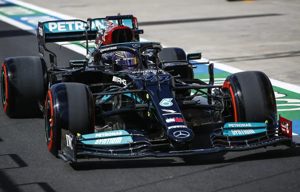 Lewis Hamilton, Mercedes, in the pit lane. Turkey, October 2021.