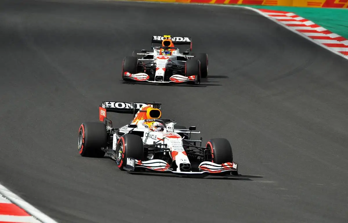Max Verstappen ahead of Red Bull team-mate Sergio Perez. Turkey, October 2021.