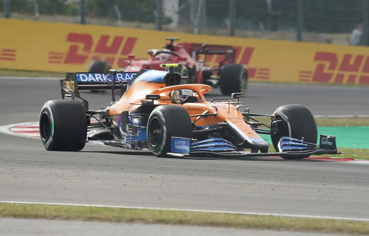 Lando Norris drives his McLaren through Turn 8 at Turkey. October 2021.