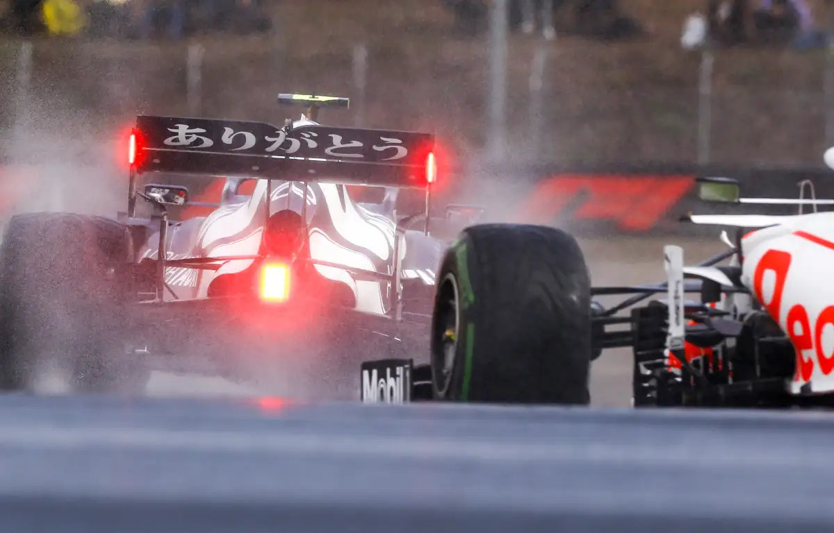 Pierre Gasly leads Sergio Perez in the wet. Turkey October 2021