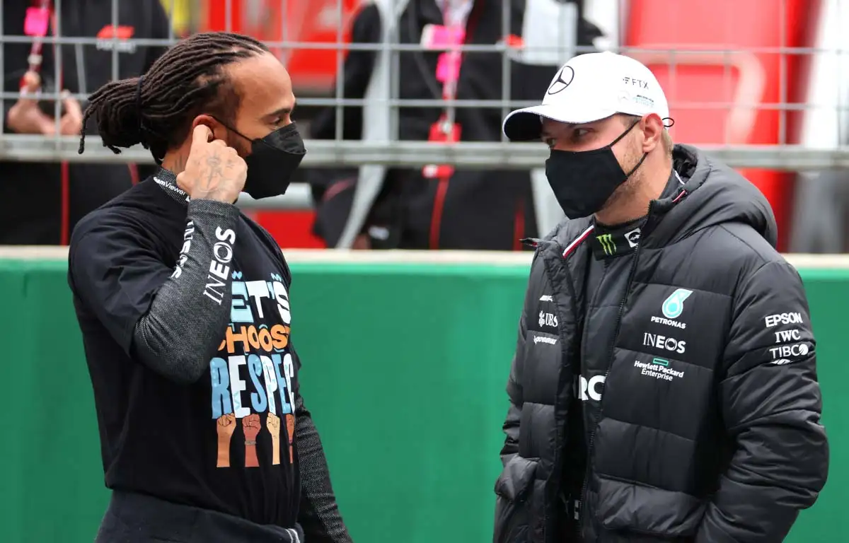 Lewis Hamilton and Valtteri Bottas chat. Turkey October 2021.