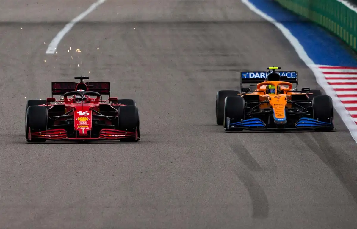 Ferrari driver Charles Leclerc and McLaren driver Lando Norris. Russia September 2021.
