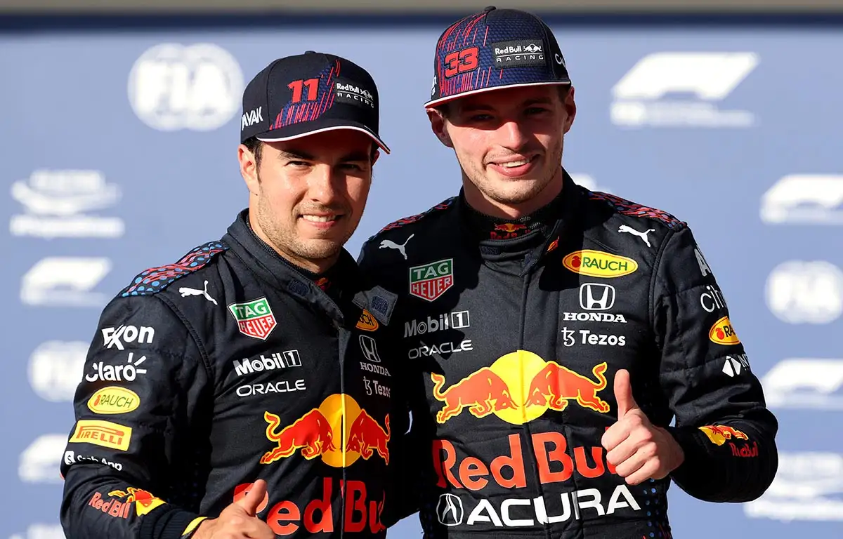 Max Verstappen and Sergio Perez after qualifying at COTA. Austin October 2021