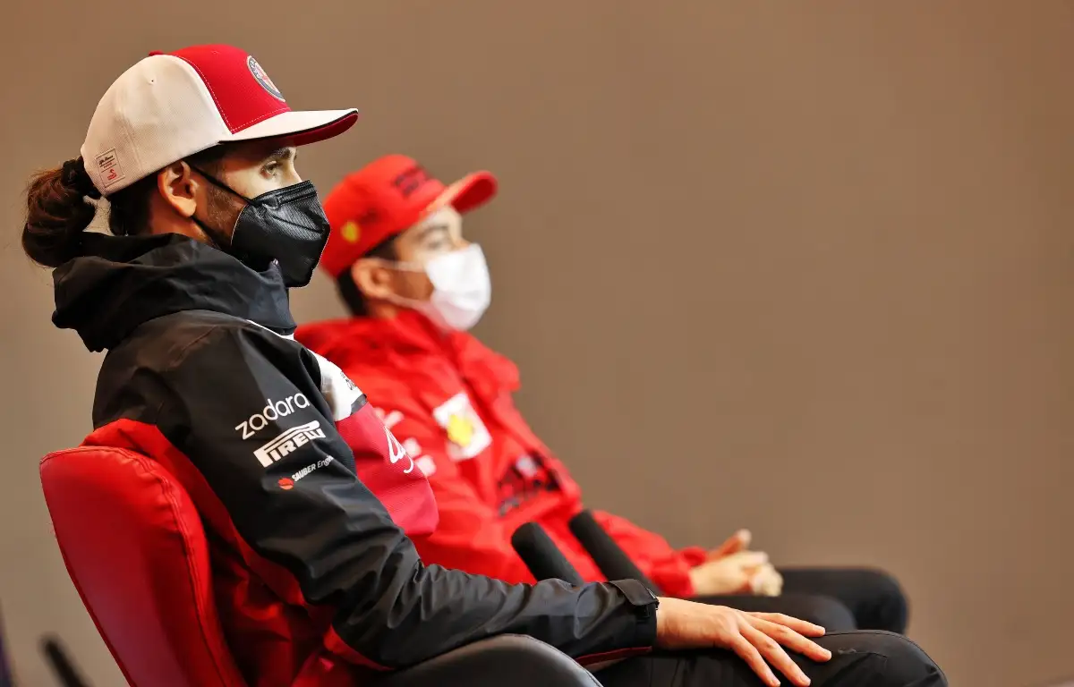 Antonio Giovinazzi and Charles Leclerc speaking to the press. Italy April 2021