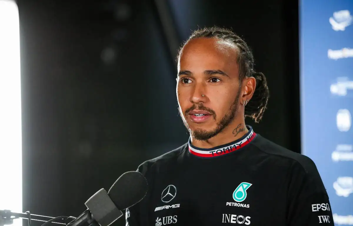 Lewis Hamilton being interviewed at the Mexican GP. Mexico City November 2021.