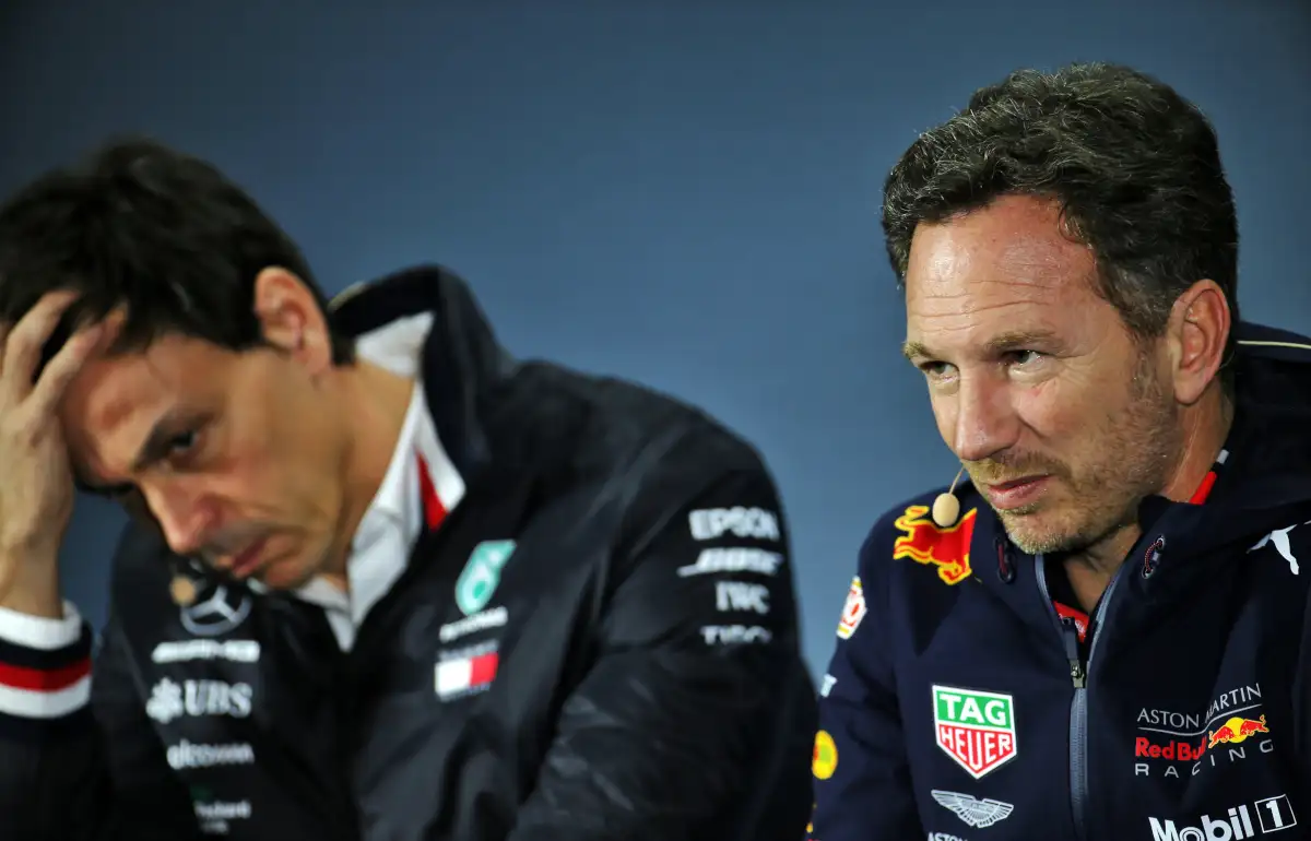 Toto Wolff miserable and Christian Horner smiling. Mexico October 2019