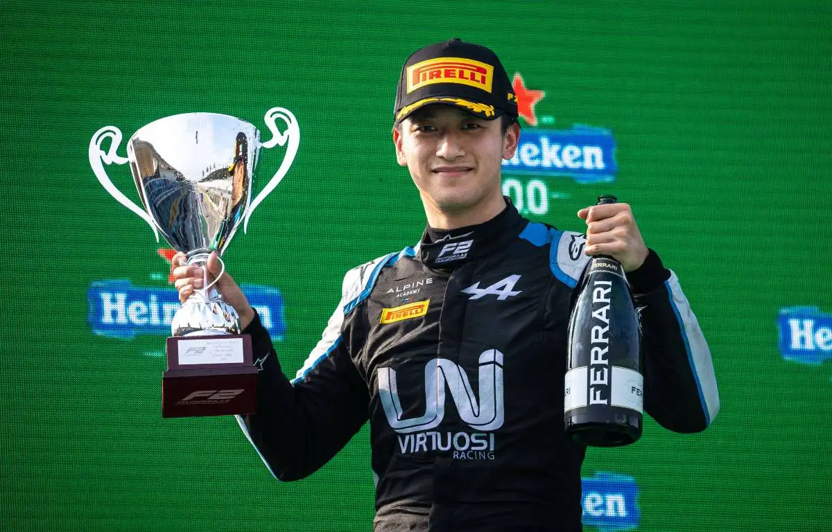 Guanyu Zhou after winning a Formula 2 race. Monza September 2021.