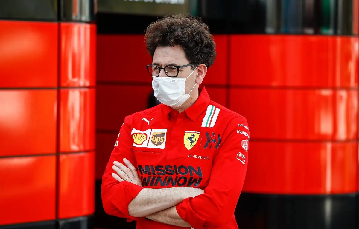 Mattia Binotto, Ferrari, stood arms folded. Qatar, November 2021.