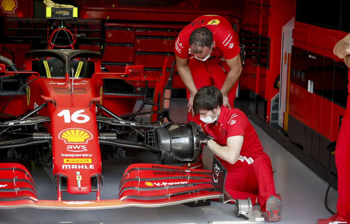 Ferrari working on Charles Leclerc's car. Qatar November 2021