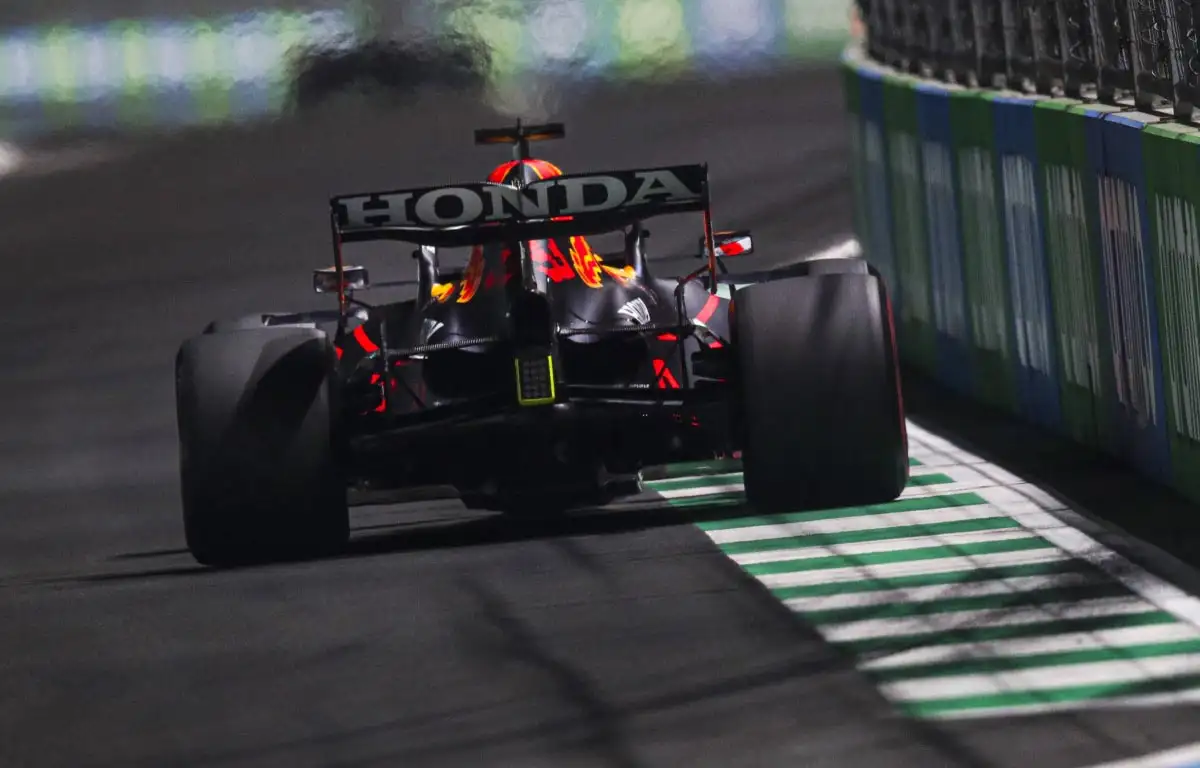 Max Verstappen comes out of Turn 27. Saudi Arabia December 2021.