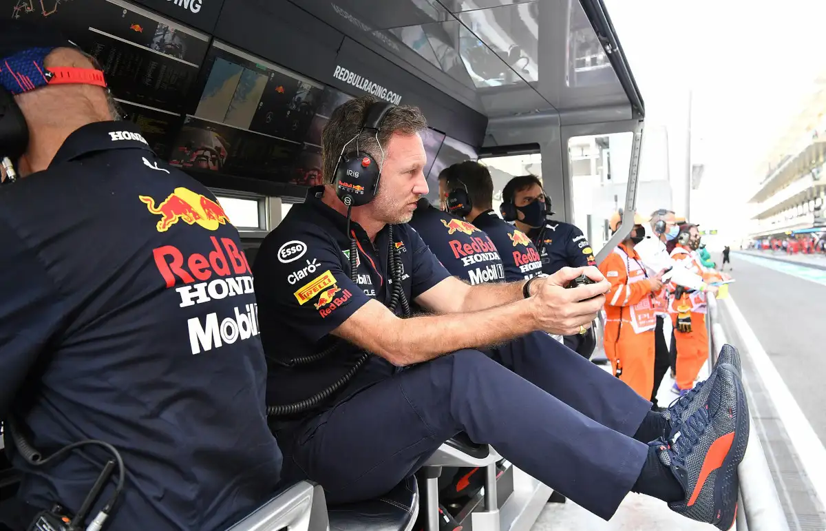 Christian Horner on the Red Bull pit wall. Abu Dhabi December 2021