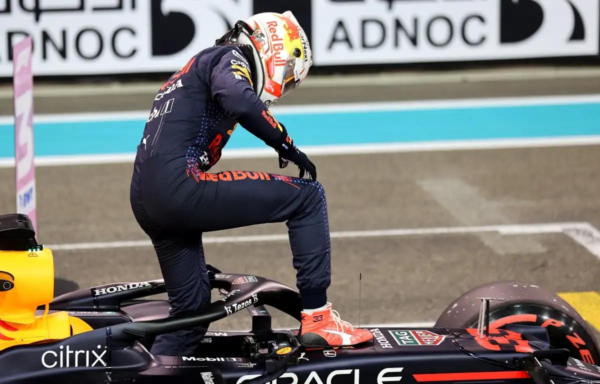 Max Verstappen getting out of his car after. Abu Dhabi December 2021