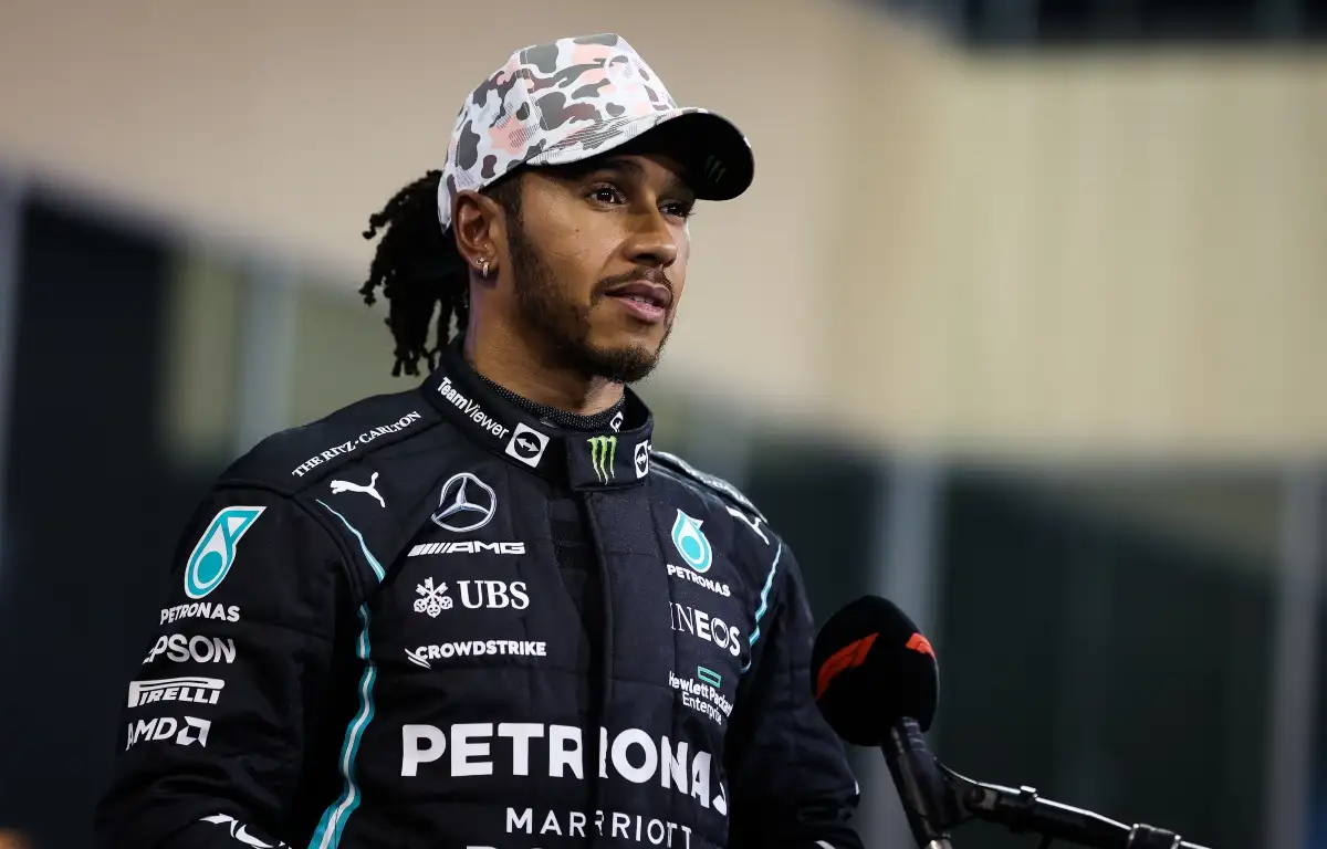 Lewis Hamilton speaking to the media. Abu Dhabi December 2021