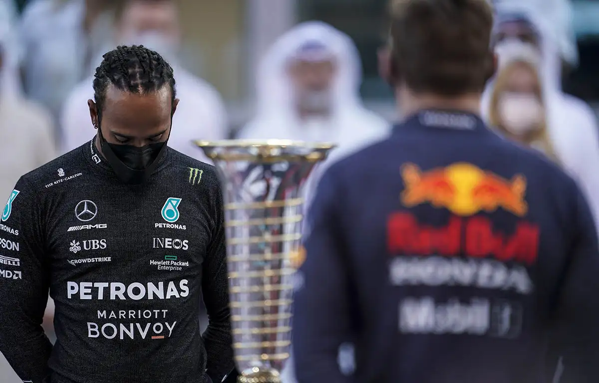 Lewis Hamilton and Max Verstappen. 2021 Abu Dhabi