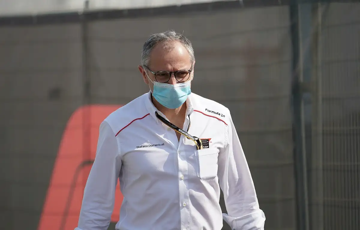 Stefano Domenicali walking with a mask on. Qatar November 2021