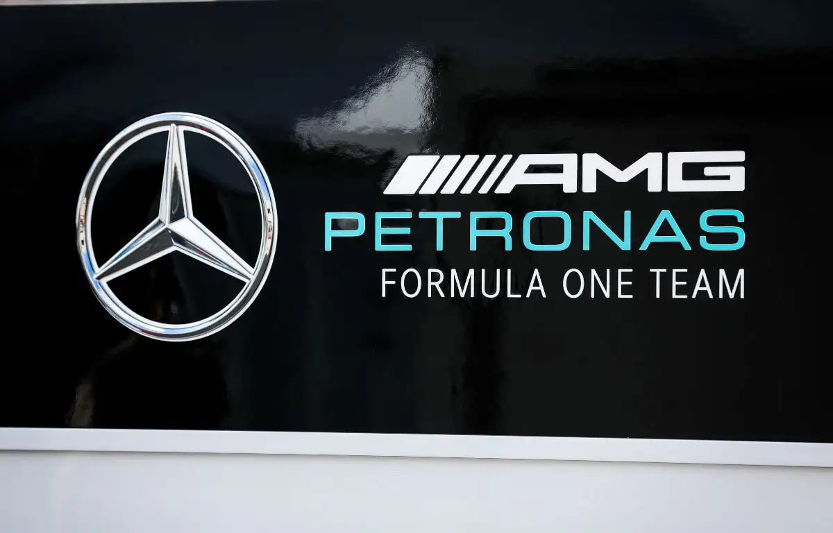 A Mercedes logo outside their garage. Austin October 2021.