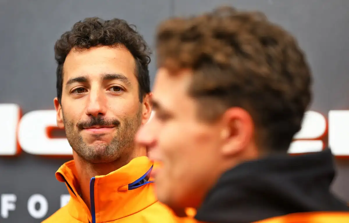 Daniel Ricciardo looks at Lando Norris. Brazil, November 2021.