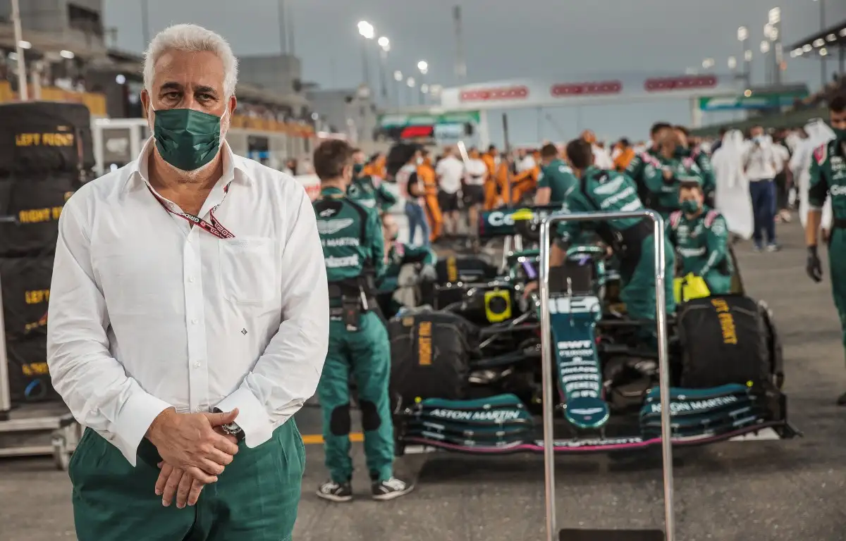 Lawrence Stroll stands by the Aston Martin car. Qatar, November 2021.
