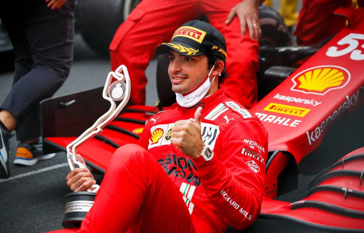 Carlos Sainz sat in front of his car. Monaco May 2021.