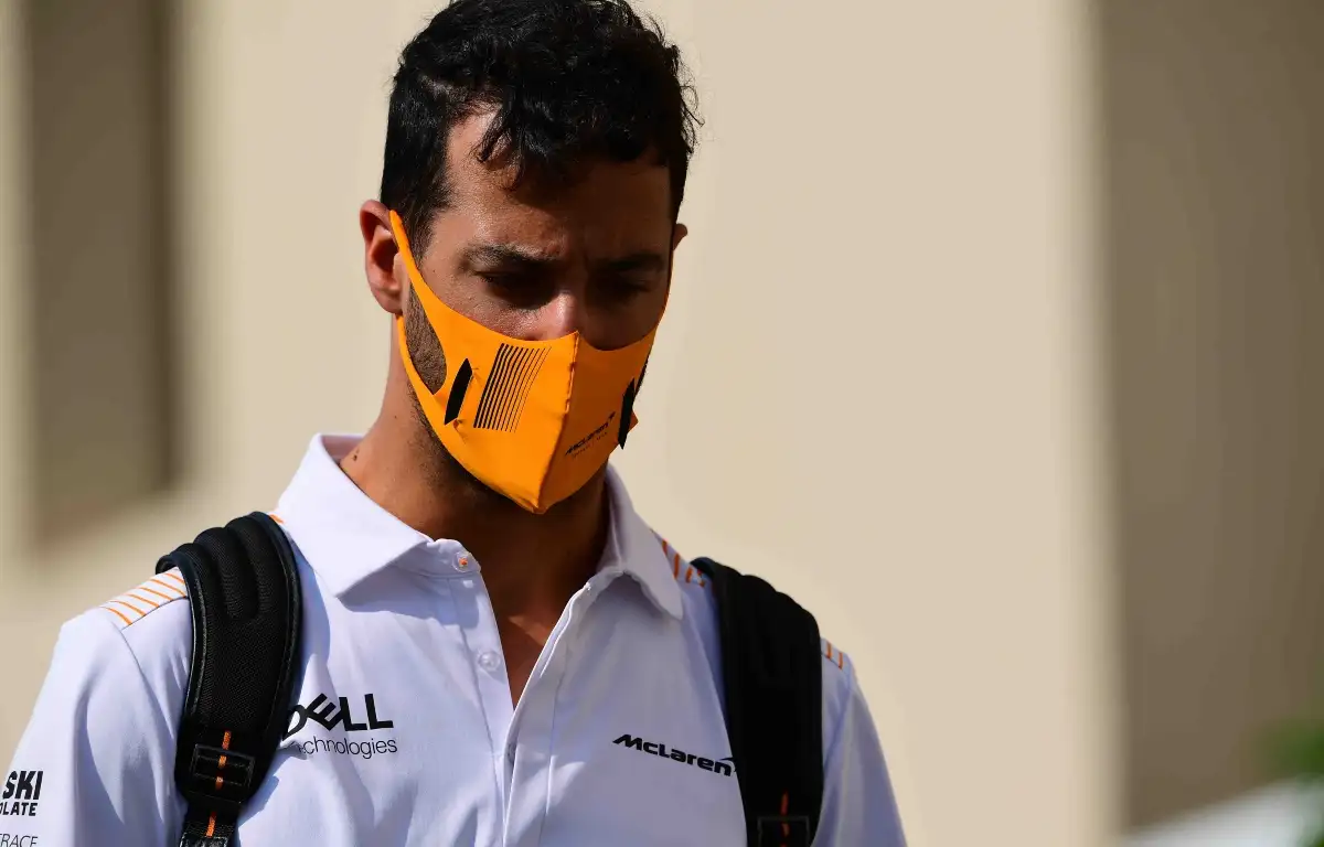 Daniel Ricciardo looks at the ground. Abu Dhabi December 2021