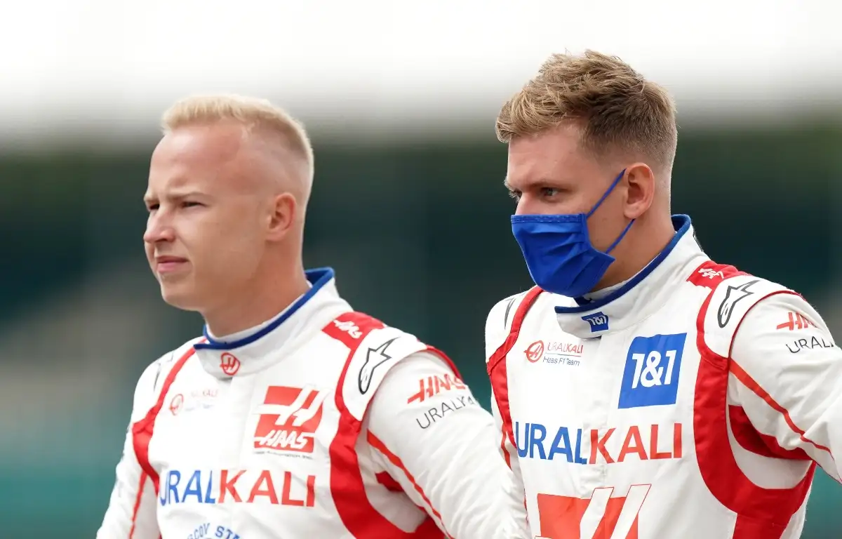 Nikita Mazepin and Mick Schumacher ahead of the start of the British Grand Prix. Great Britain July 2021