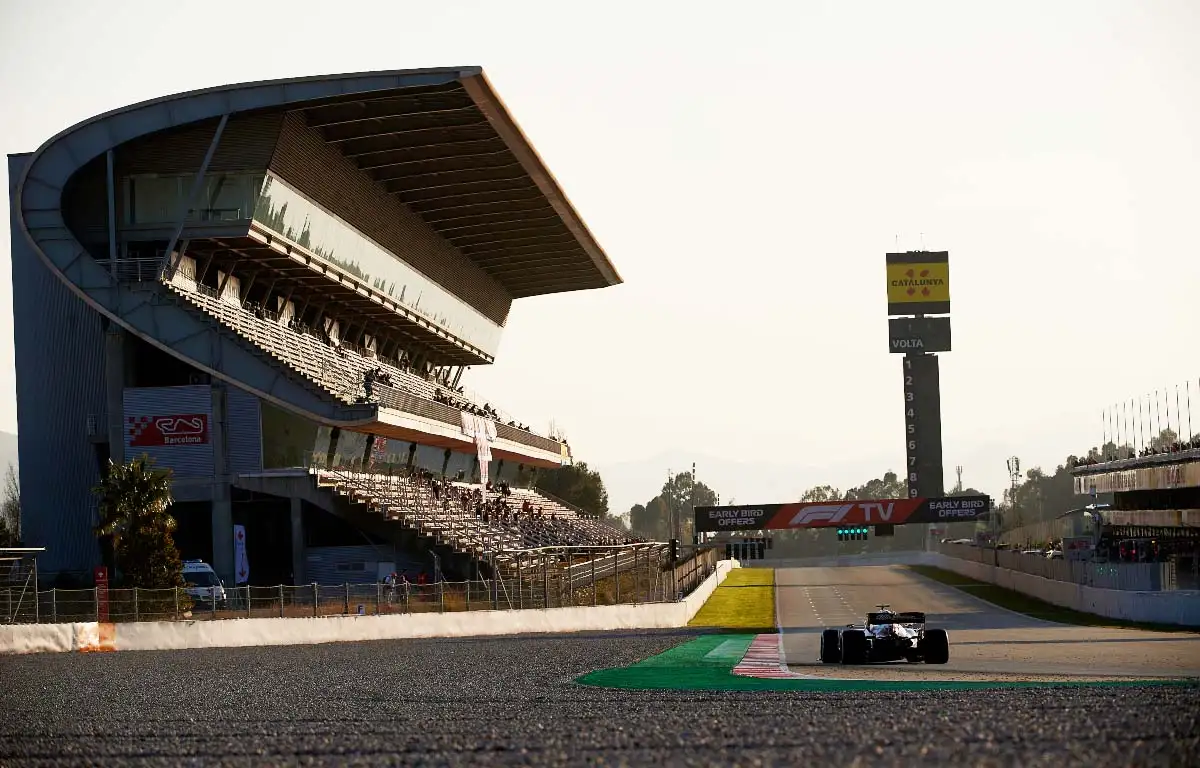 A view of the start/finish straight. Barcelona test February 2020.