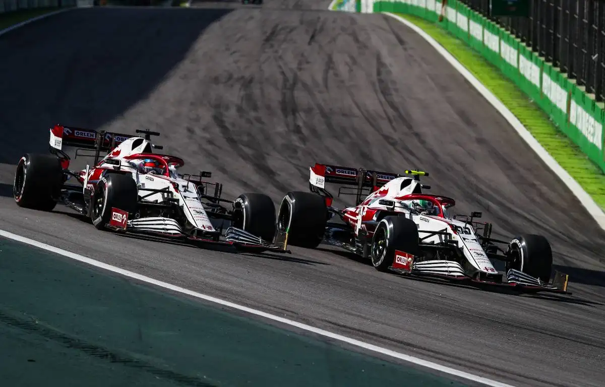 Kimi Raikkonen and Antonio Giovinazzi battle. Brazil, November 2021.