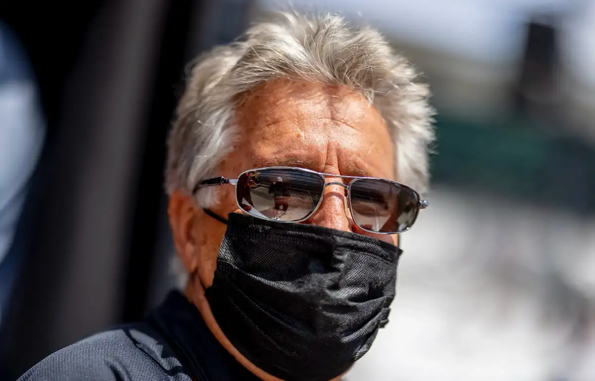 Mario Andretti in sunglasses and a mask. United States, May 2021.