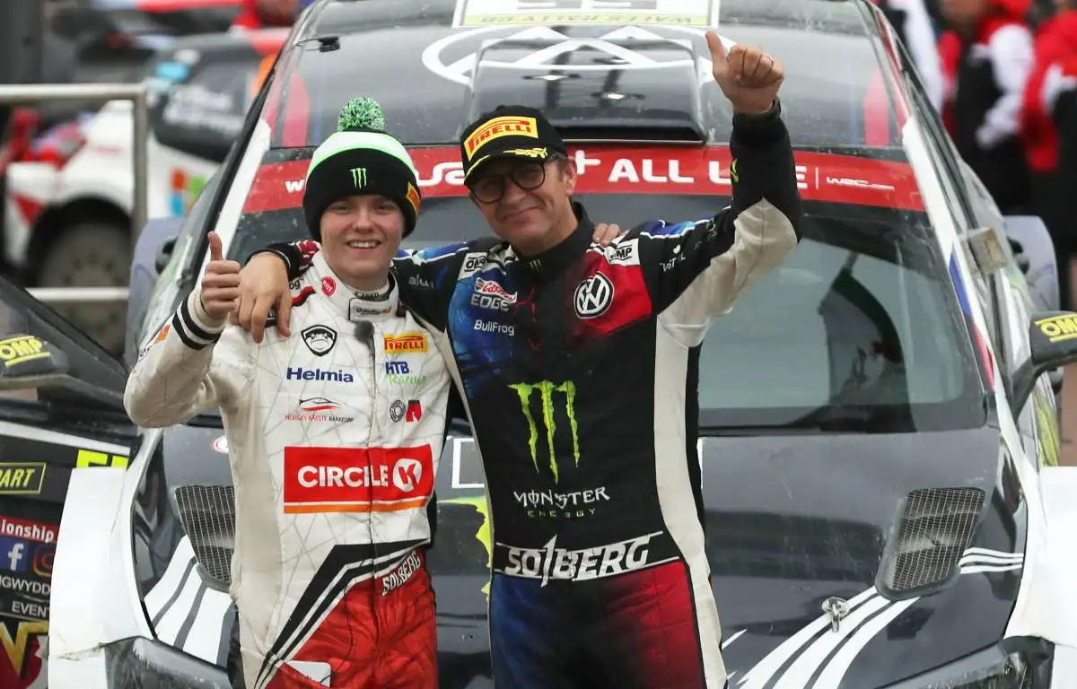 Petter and Oliver Solberg celebrate. Wales October 2019.