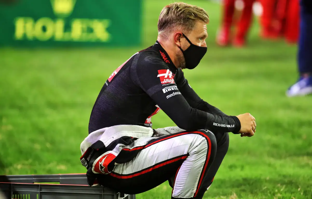 Kevin Magnussen sitting on the side of the grid. Bahrain December 2020