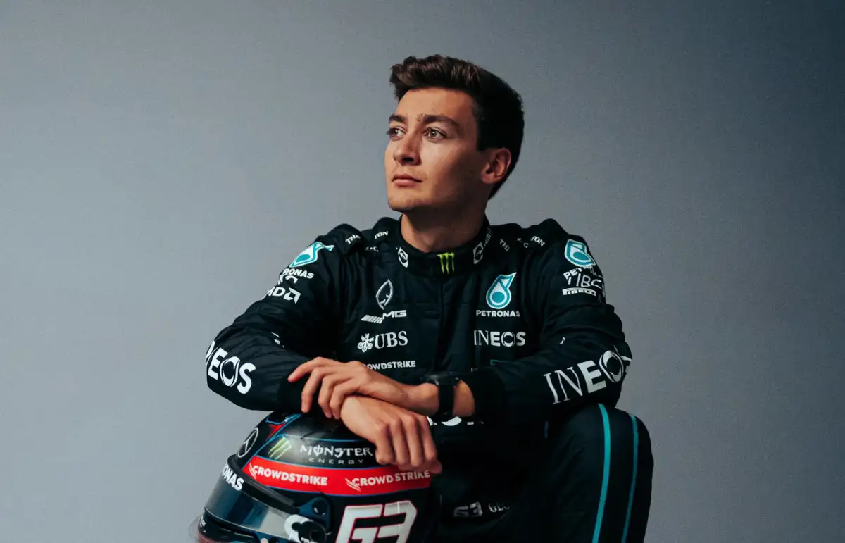 George Russell with his 2022 Mercedes helmet. February 2022