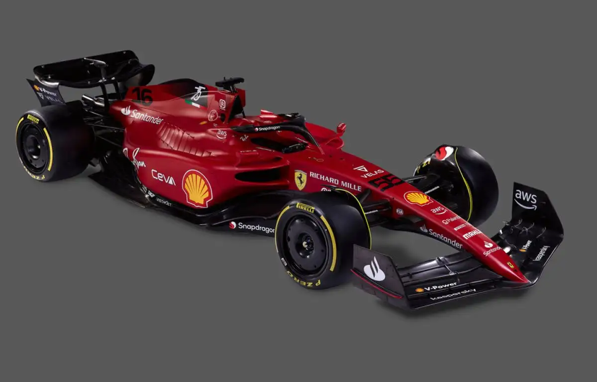 Full angle shot of the Ferrari F1-75. February 2022.