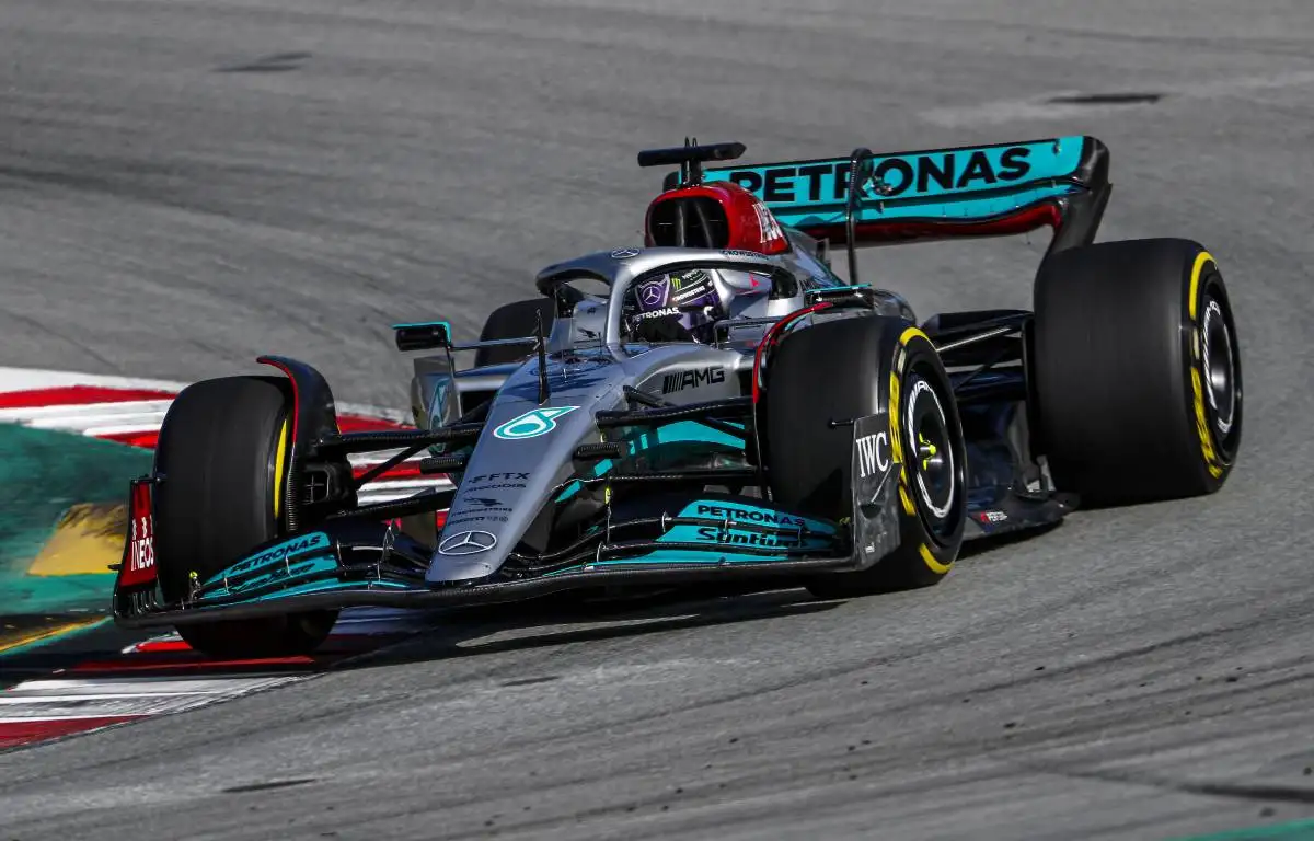 Lewis Hamilton, Mercedes, on-track in Spain. February 2022.