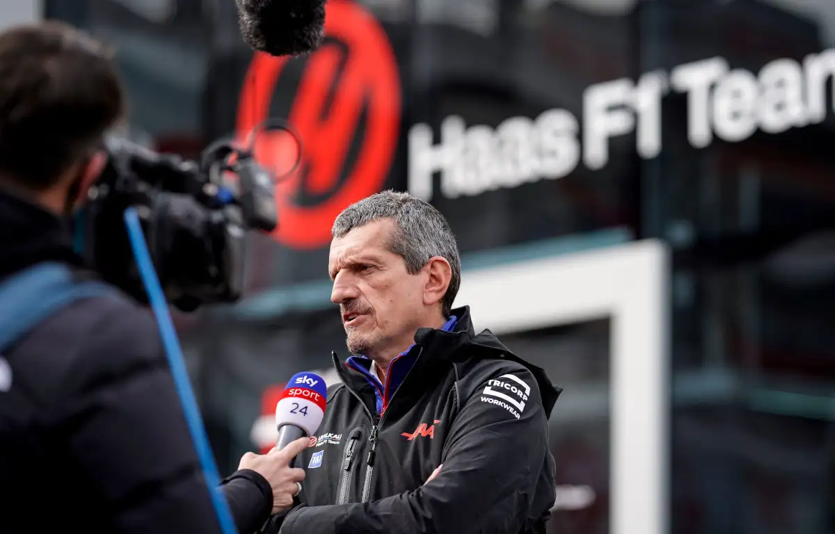 Guenther Steiner talks to the media in testing. Barcelona February 2022