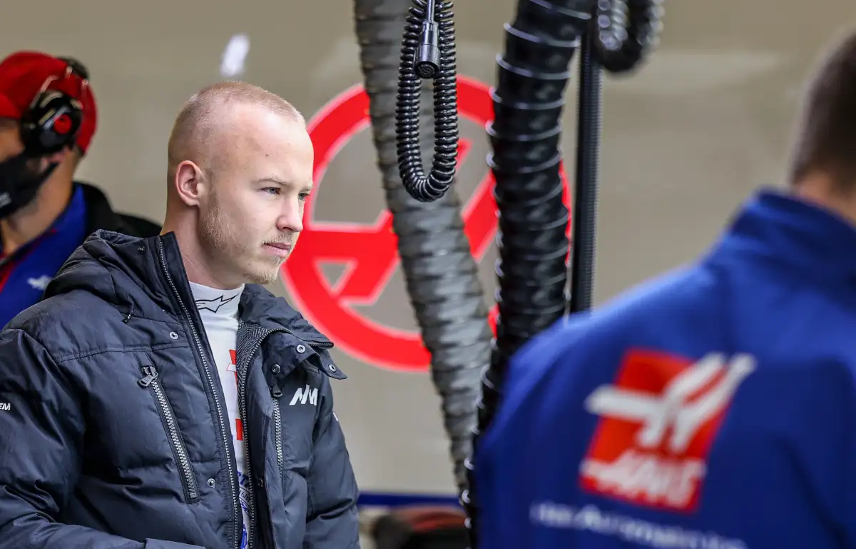 Nikita Mazepin standing in the Haas garage. Barcelona February 2022