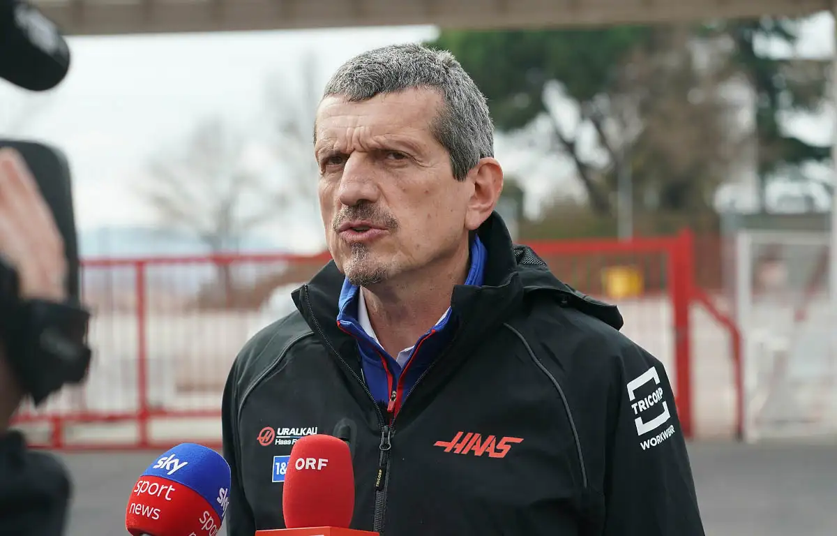 Haas team principal Guenther Steiner is interviewed. Barcelona February 2022.