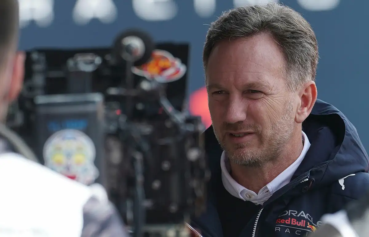 Christian Horner in front of a camera. Barcelona February 2022
