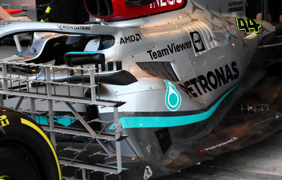 Mercedes testing no sidepods on the W13. Bahrain March 2022
