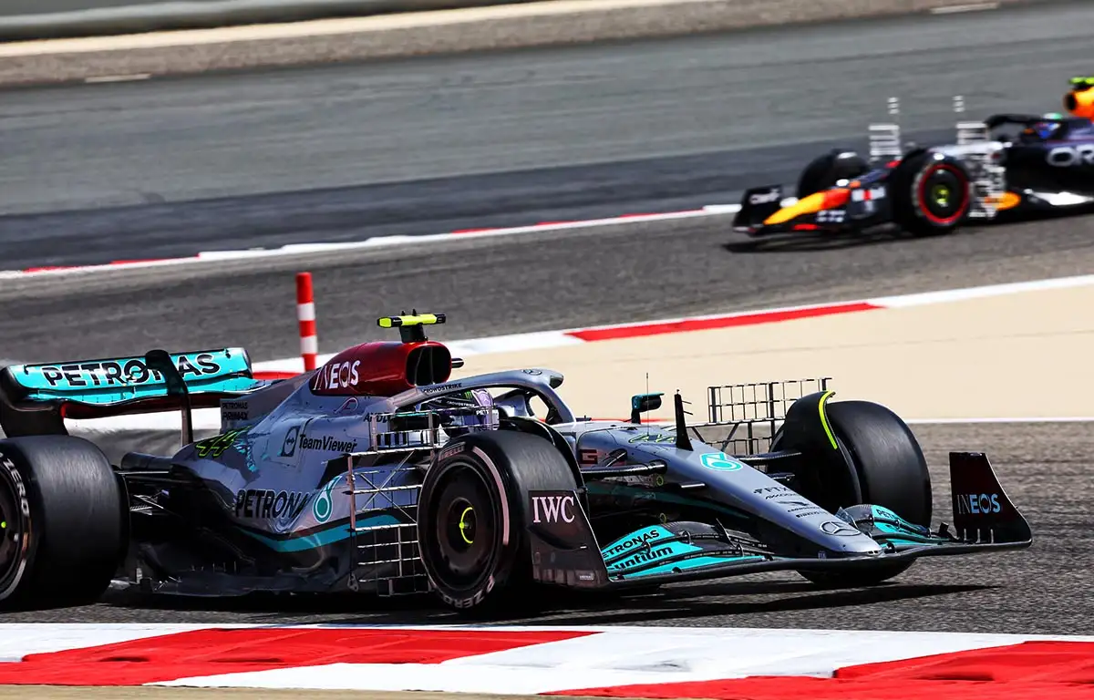 Mercedes and Red Bull in action. Bahrain March 2022