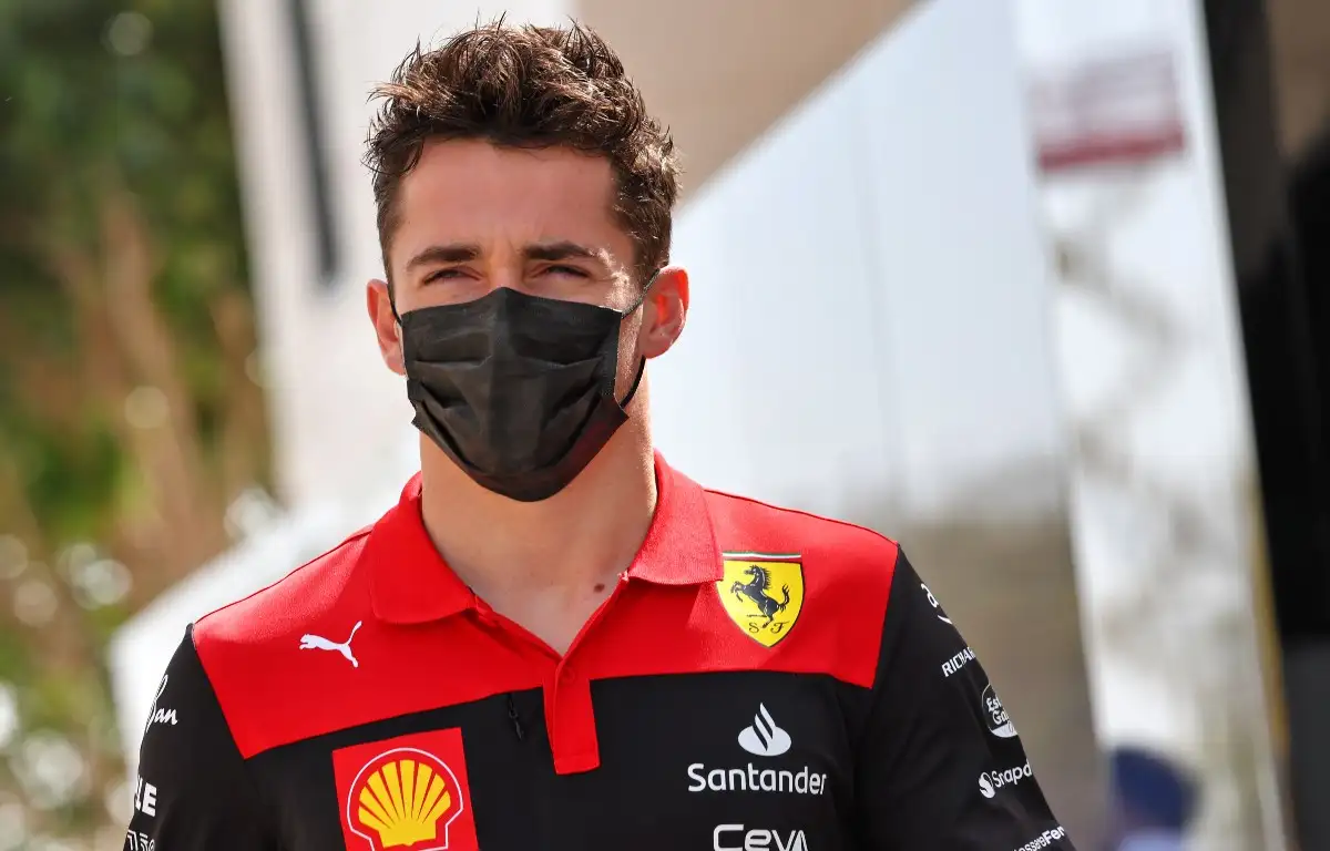 Charles Leclerc in a Ferrari team polo. Bahrain, March 2022.