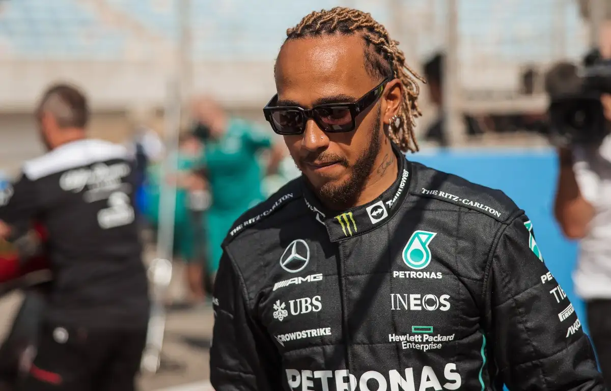 Lewis Hamilton in his Mercedes race suit. Bahrain, March 2022.