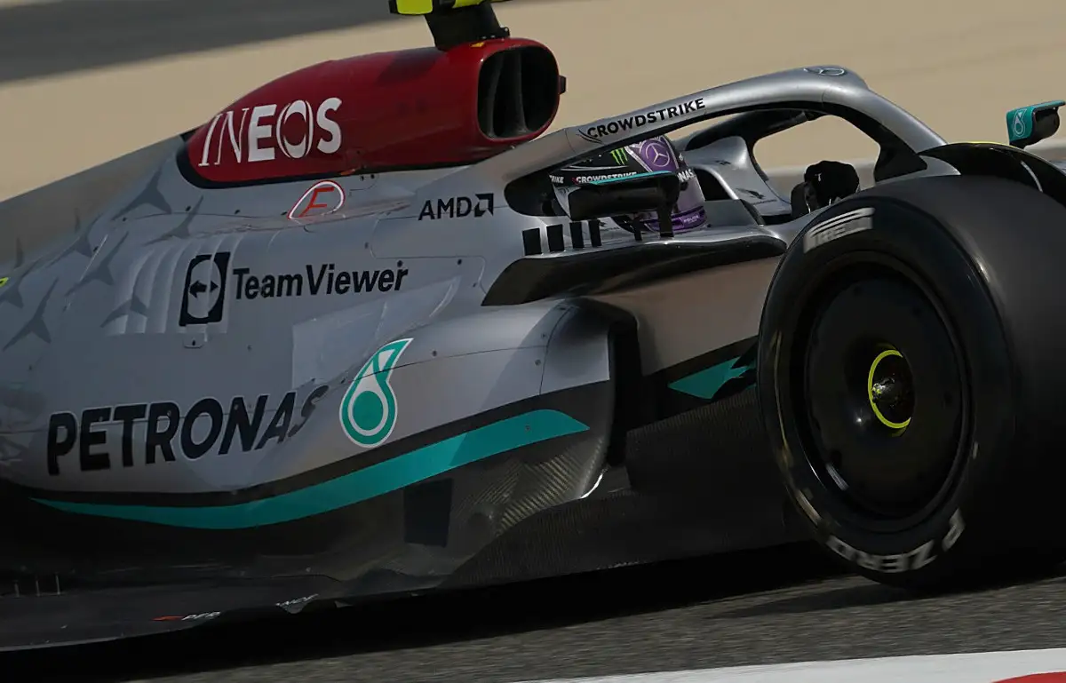 Lewis Hamilton in the zero pod Mercedes W13 in testing. Bahrain March 2022