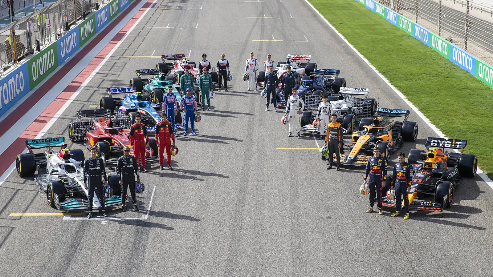 F1 2022 drivers on the grid in Bahrain. Bahrain March 2022