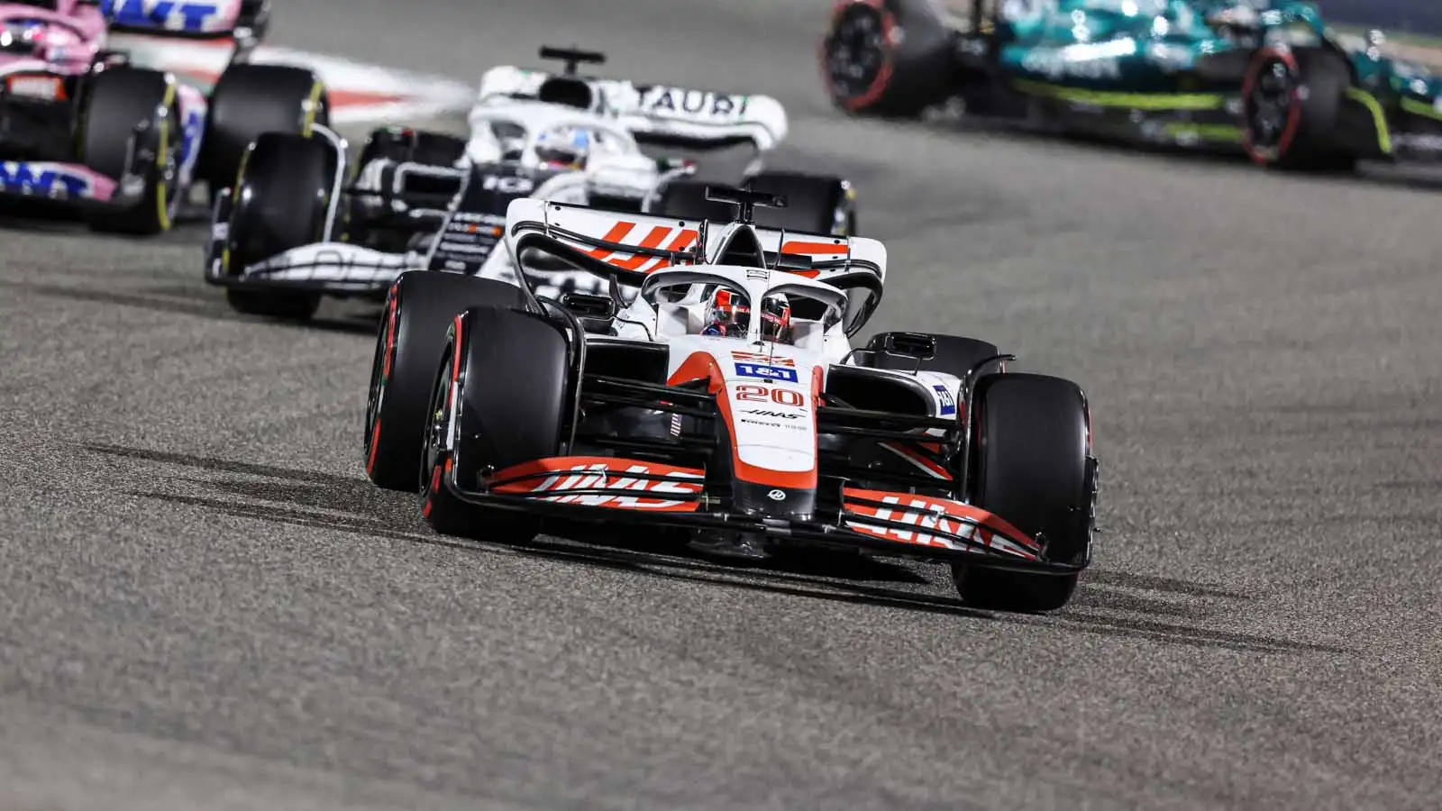 Kevin Magnussen ahead of Pierre Gasly. Bahrain March 2022.